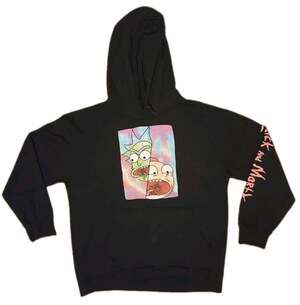 Rick and Morty Black Pullover Hoodie Adult Swim Mens Medium Graphic Long Sleeve